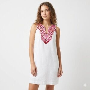 J.Crew Women’s Linen Shift Dress Embroidered Button Back Size S